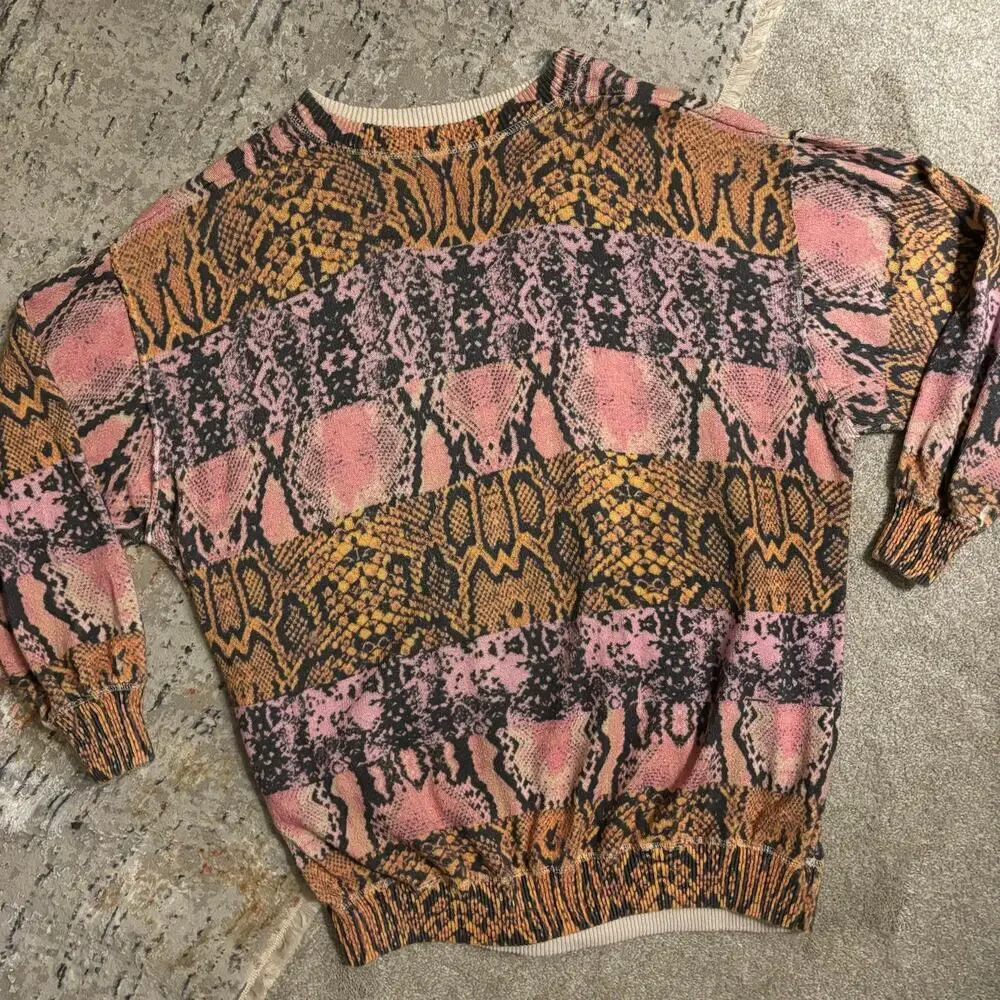 Free People Cosmos Snake Print Crewneck Sweater Top